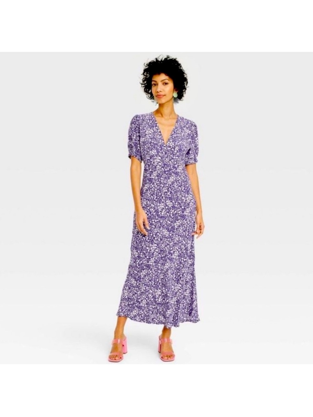 a new day Purple and White Floral Smocked Midi Dress